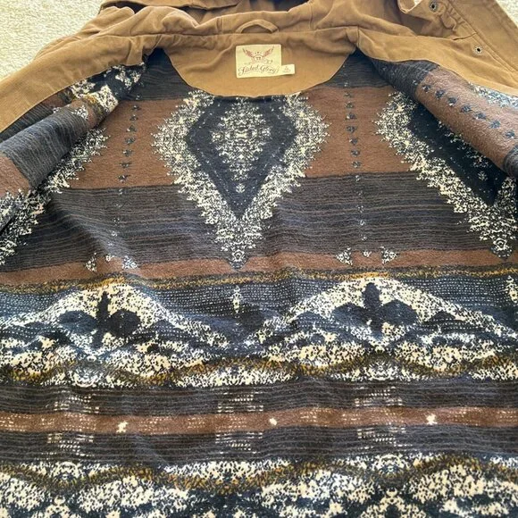Vintage Faded Glory Hooded Utility Jacket with Drawstring Waist Aztec Lining S - Picture 6 of 11